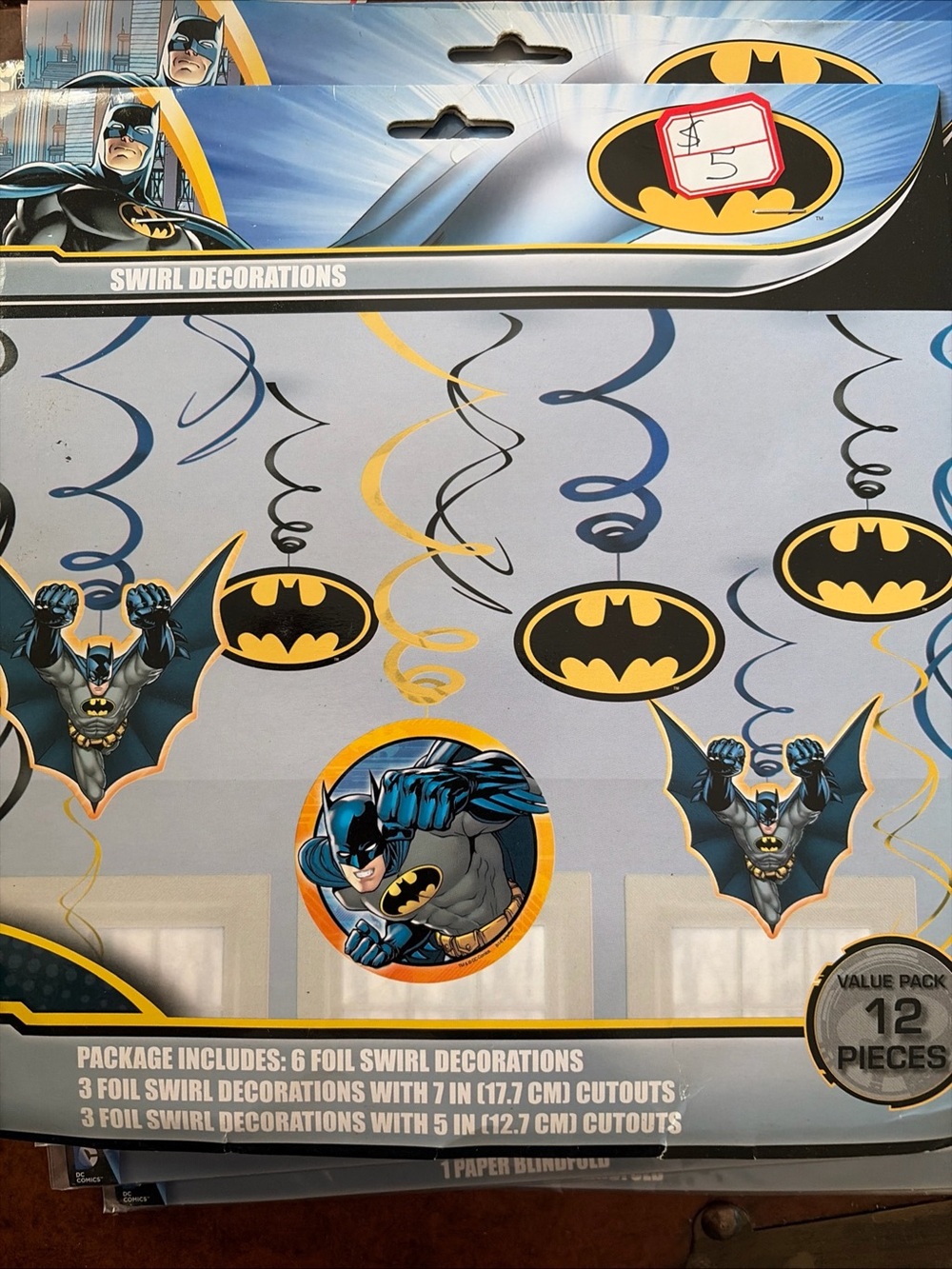 3 for $15 Batman Party Swirl Decorations - Black, Yellow, Blue